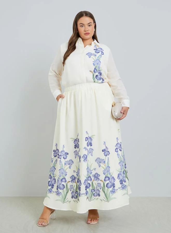 Styli Plus Size Women Floral Print Maxi Skirt